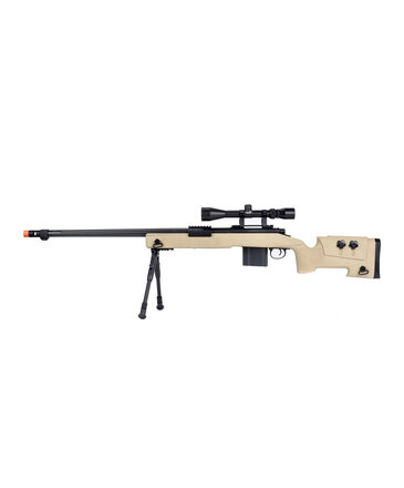 Well Wellfire M40A3 spring sniper rifle w/scope and bipod, tan