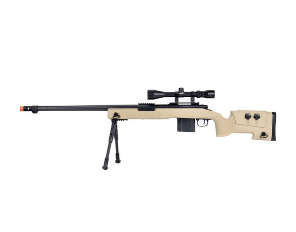 Well Wellfire M40A3 spring sniper rifle w/scope and bipod, tan