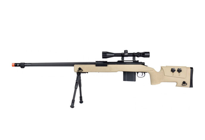Wellfire M40A3 spring sniper rifle w/scope and bipod, tan
