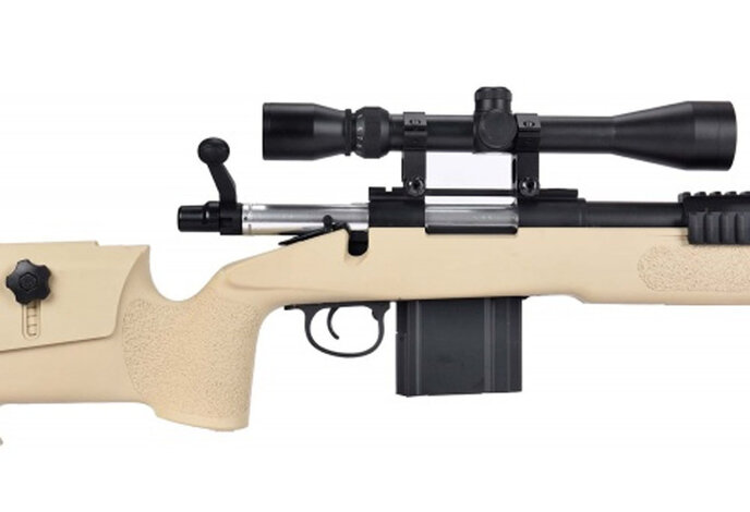 Wellfire M40A3 spring sniper rifle w/scope and bipod, tan