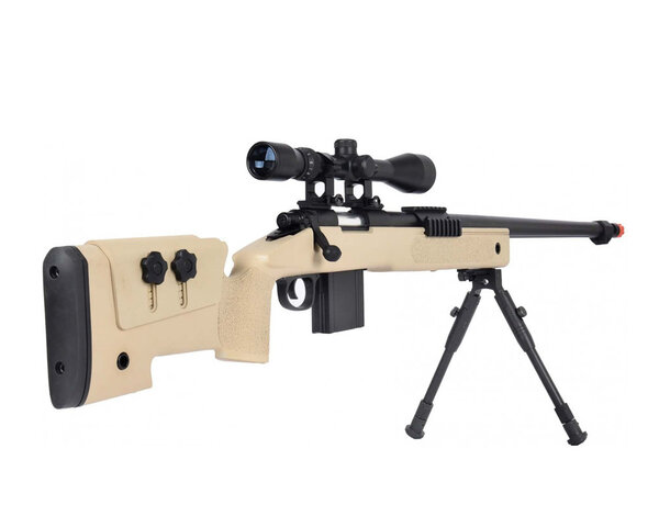 Well Wellfire M40A3 spring sniper rifle w/scope and bipod, tan
