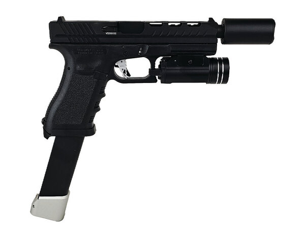 Elite Force AEX Custom OBSIDIAN VIPER – Elite Force GLOCK 18C GBB Pistol w/ Shark Slide, Black / Silver