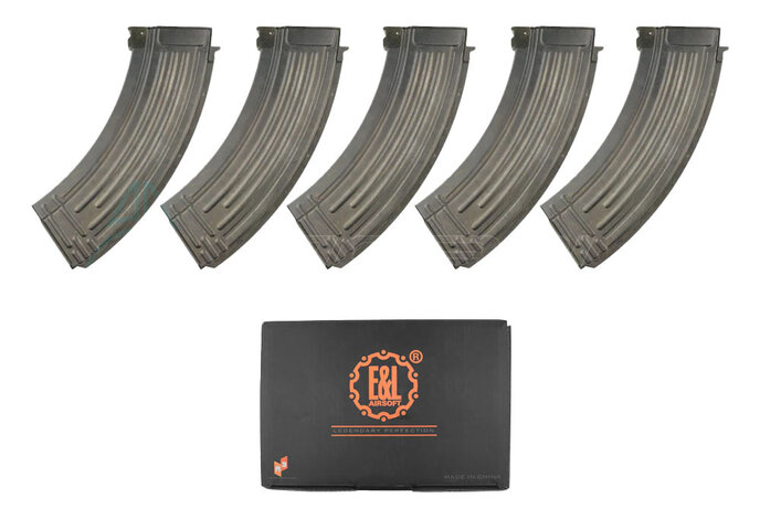 E&L AK47 Mid-cap 120 rd Metal Magazine Box Set - 5pcs