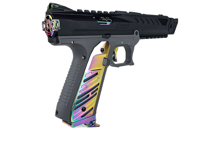 AEX Custom ABALONE SHELL - Action Army AAP-01 Gas Blowback Gun, Black / Gray / Rainbow