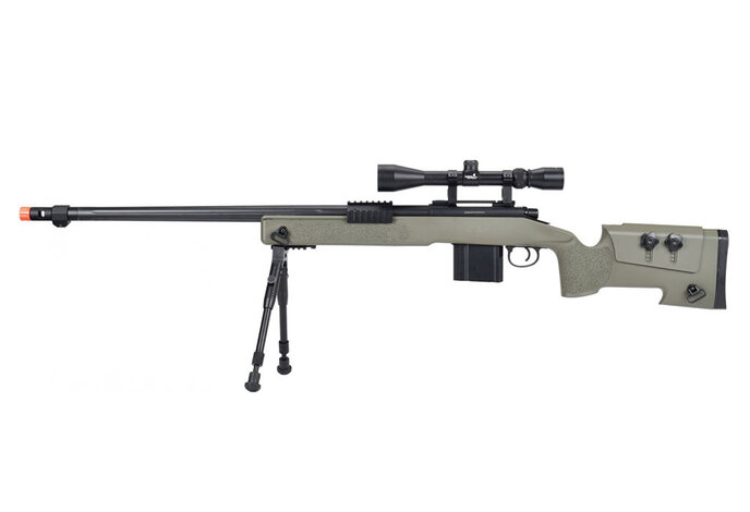 Wellfire M40A3 spring sniper rifle w/scope and bipod, OD green