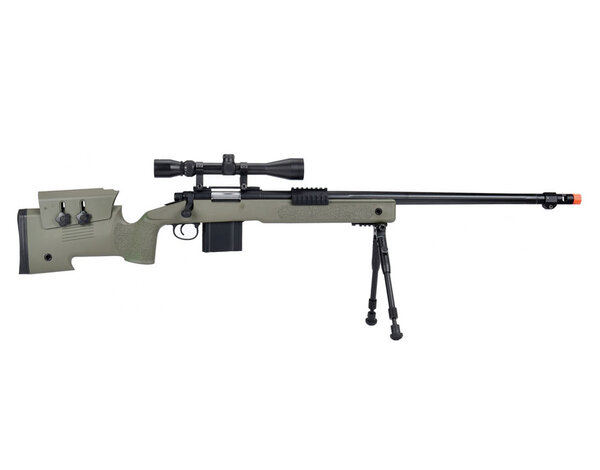 Well Wellfire M40A3 spring sniper rifle w/scope and bipod, OD green