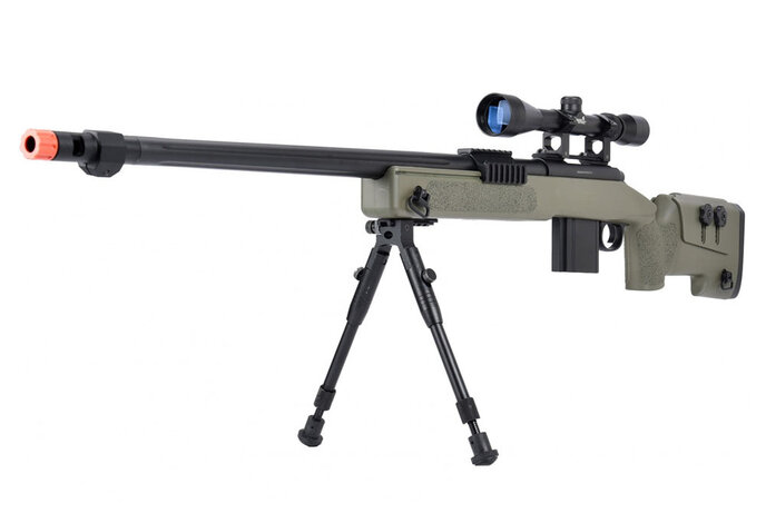 Wellfire M40A3 spring sniper rifle w/scope and bipod, OD green