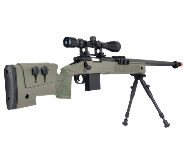 Well Wellfire M40A3 spring sniper rifle w/scope and bipod, OD green
