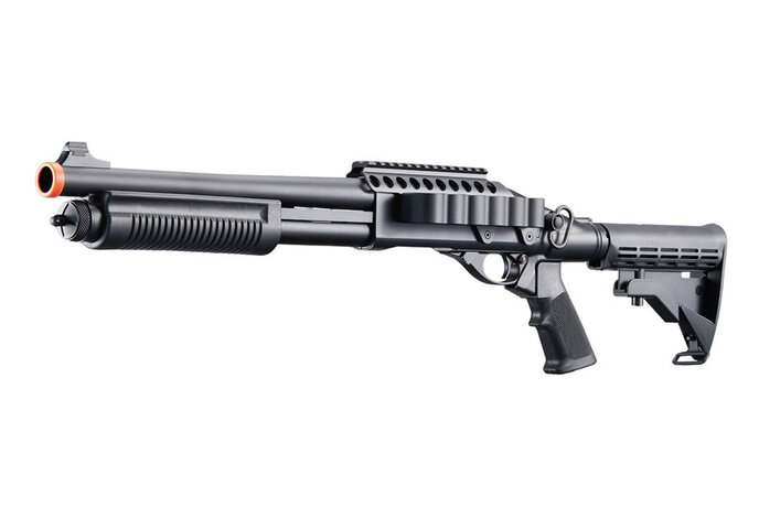 Golden Eagle Gas Airsoft Shotgun w/ Optic Rail & M4 Crane Stock - Black