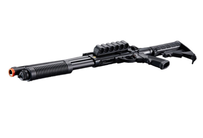 Golden Eagle Gas Airsoft Shotgun w/ Optic Rail & M4 Crane Stock - Black