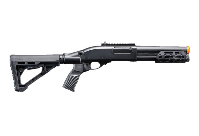 Golden Eagle gas shotgun shorty MLOK w/optic rail and M4 stock, 3/6 shot, black