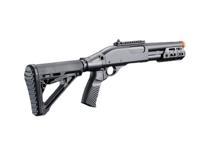 Golden Eagle gas shotgun shorty MLOK w/optic rail and M4 stock, 3/6 shot, black