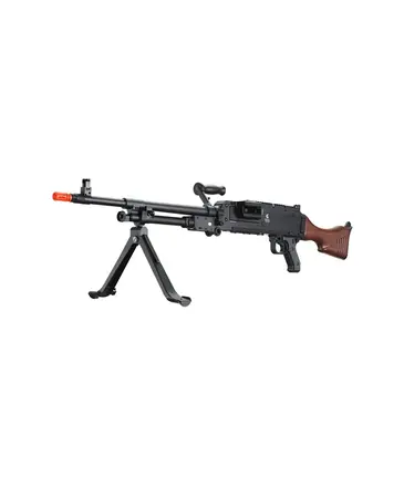 Lancer Tactical Lancer Tactical M240W Full Metal Electric Light Machine Gun AEG with Box Magazine – Black & Wood