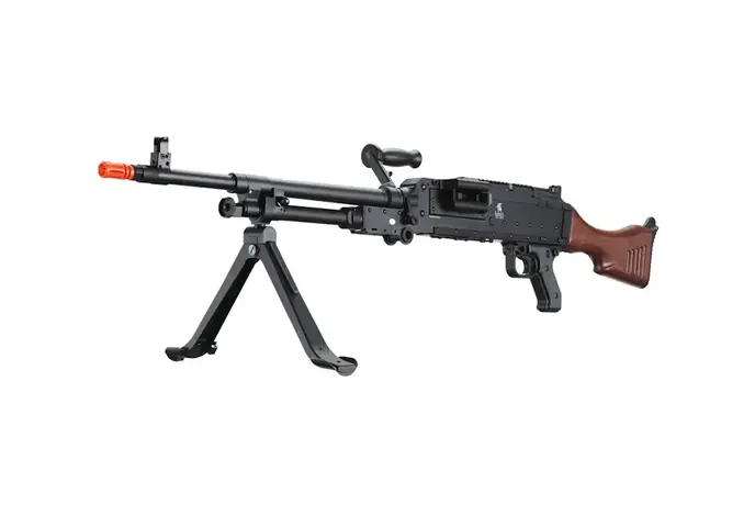 Lancer Tactical M240W Full Metal Electric Light Machine Gun AEG with Box Magazine – Black & Wood