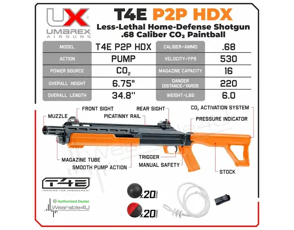 Umarex Umarex P2P HDX .68 Cal Rubber / Powder Shotgun, Orange / Black
