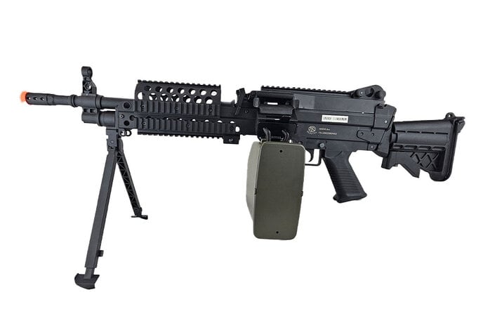 Cybergun FN Licensed M249 MINIMI "Featherweight" Airsoft Machine Gun MK46 350 FPS w/2500 rd box magazine