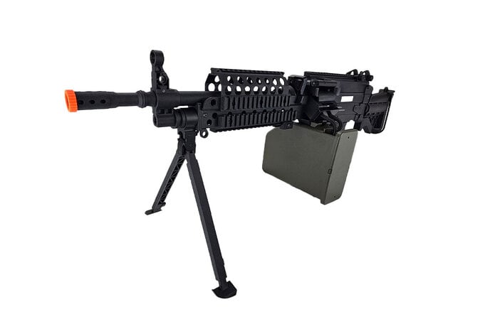 Cybergun FN Licensed M249 MINIMI "Featherweight" Airsoft Machine Gun MK46 350 FPS w/2500 rd box magazine