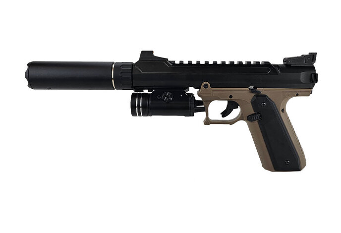 AEX Custom SILENT SHREW - Action Army AAP-01 Gas Blowback Gun, Black / Tan