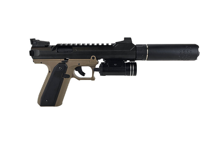 AEX Custom SILENT SHREW - Action Army AAP-01 Gas Blowback Gun, Black / Tan