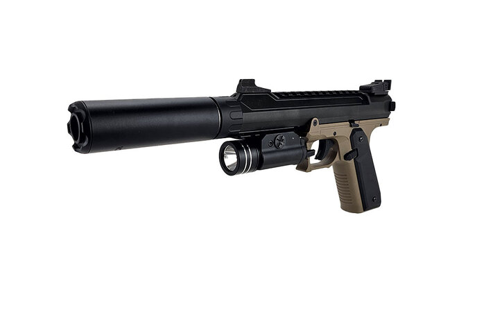 AEX Custom SILENT SHREW - Action Army AAP-01 Gas Blowback Gun, Black / Tan