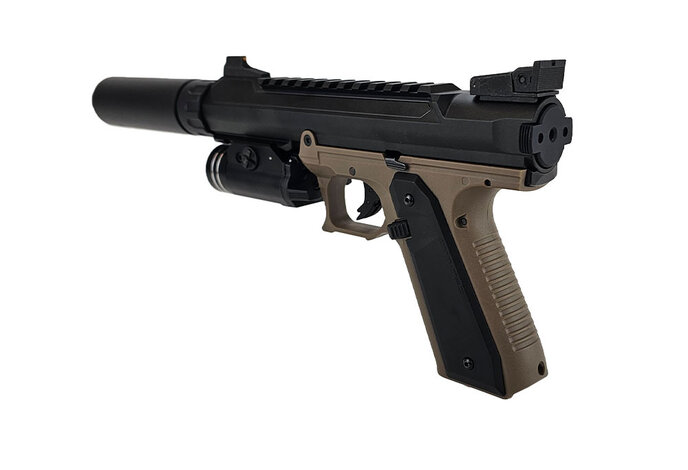 AEX Custom SILENT SHREW - Action Army AAP-01 Gas Blowback Gun, Black / Tan