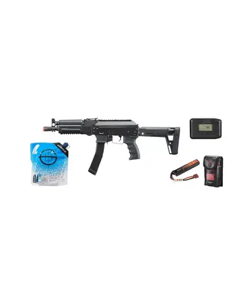LCT Airsoft LCT Airsoft LPPK-20 SMG Steel AEG Airsoft Rifle w/ ASTER V2 - Battery / Charger Combo - Black