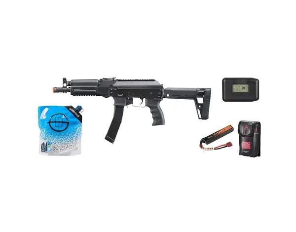 LCT Airsoft LCT Airsoft LPPK-20 SMG Steel AEG Airsoft Rifle w/ ASTER V2 - Battery / Charger Combo - Black