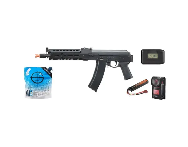 LCT Airsoft LCT Airsoft AK-104 Steel AEG Airsoft Rifle w/ ASTER V2 - Battery / Charger Combo - Black