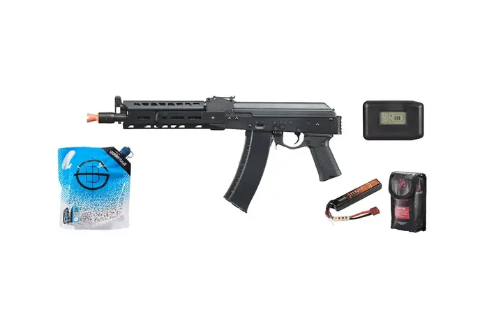 LCT Airsoft AK-104 Steel AEG Airsoft Rifle w/ ASTER V2 - Battery / Charger Combo - Black