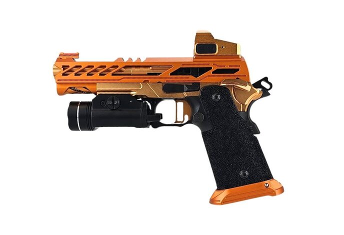 AEX Custom THE ARENA KING Tokyo Marui Hi Capa 4.3 Gas Blowback Pistol, Orange / Black