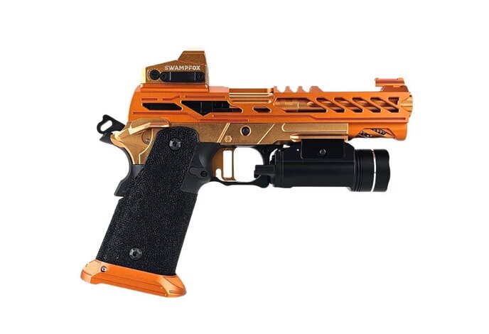 AEX Custom THE ARENA KING Tokyo Marui Hi Capa 4.3 Gas Blowback Pistol, Orange / Black