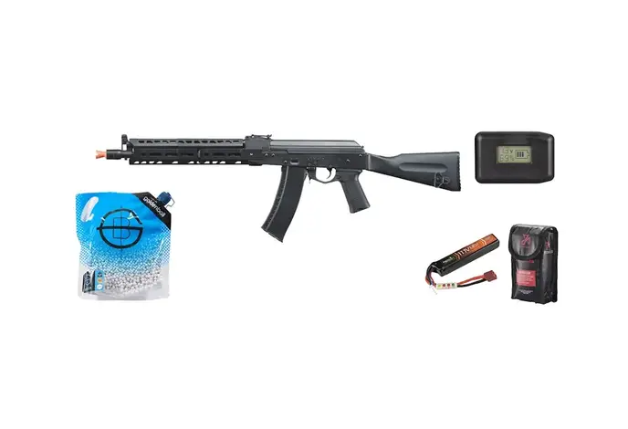 LCT Airsoft LCKM Steel AEG Airsoft Rifle w/ ASTER V2 - Battery / Charger Combo - Black