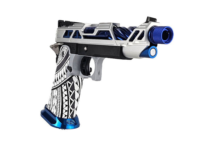 AEX Custom SPIRIT OF THE GRAND BLUE Tokyo Marui Hi Capa 5.1 Gas Blowback Pistol, Silver / Blue / Black