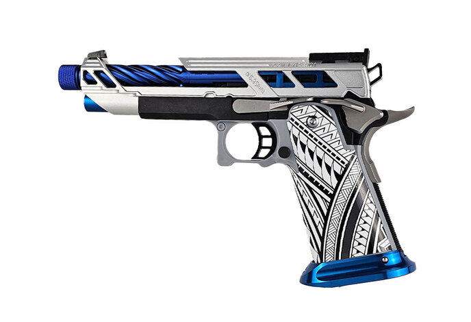 AEX Custom SPIRIT OF THE GRAND BLUE Tokyo Marui Hi Capa 5.1 Gas Blowback Pistol, Silver / Blue / Black