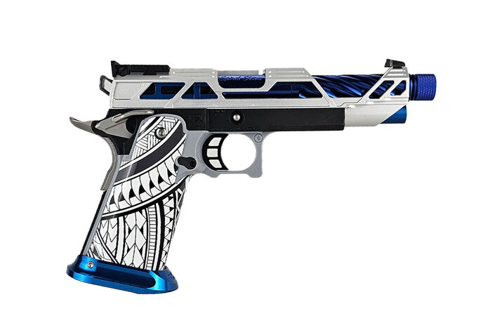 AEX Custom SPIRIT OF THE GRAND BLUE Tokyo Marui Hi Capa 5.1 Gas Blowback Pistol, Silver / Blue / Black