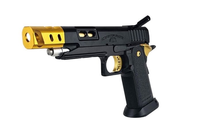 AEX Custom THE LONE STAR STI Tokyo Marui Hi Capa 5.1 Gas Blowback Pistol, Black / Gold