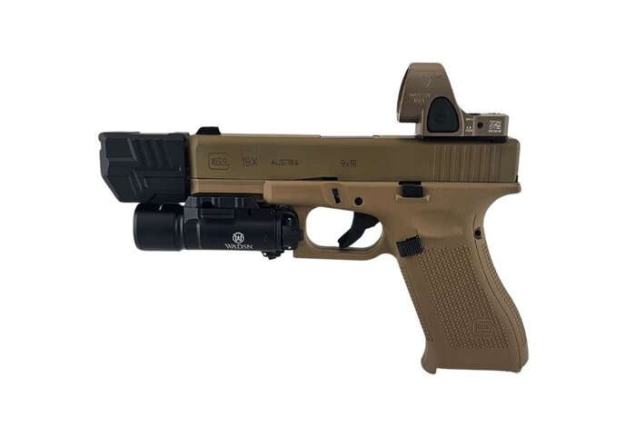 AEX Custom SANDMAN – Elite Force GLOCK 19x GBB Pistol FDE / BLK