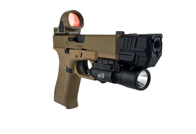 AEX Custom SANDMAN – Elite Force GLOCK 19x GBB Pistol FDE / BLK