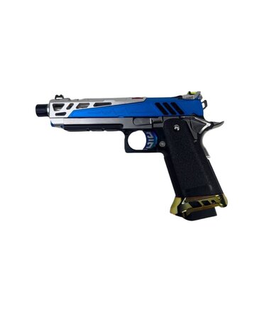 Airsoft Extreme AEX CUSTOM BLUE STEEL Tokyo Marui Hi Capa 5.1 Gas Blowback Pistol, Blue / Silver