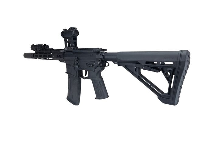 AEX Custom HIGH ROLLER Lancer Tactical Gen 4 Predator Delta 10" Rail Faxon Sight Gate ASTER, Black