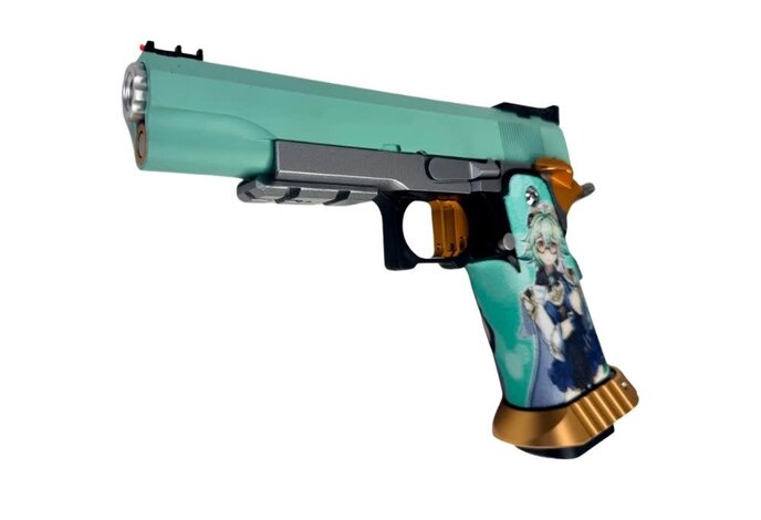 AEX CUSTOM SUCROSE SIMP GAT Tokyo Marui Hi Capa 5.1 Gas Blowback Pistol, Teal/Orange
