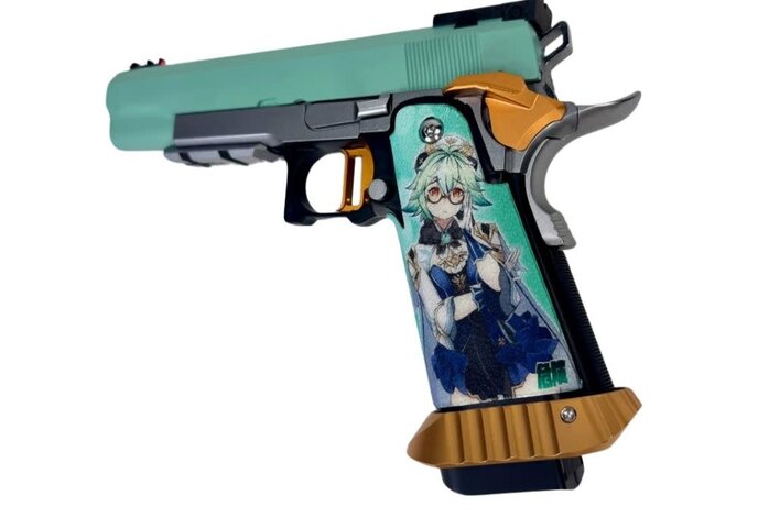 AEX CUSTOM SUCROSE SIMP GAT Tokyo Marui Hi Capa 5.1 Gas Blowback Pistol, Teal/Orange