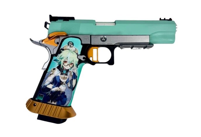 AEX CUSTOM SUCROSE SIMP GAT Tokyo Marui Hi Capa 5.1 Gas Blowback Pistol, Teal/Orange