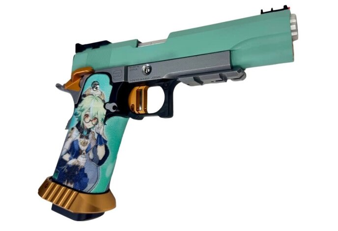 AEX CUSTOM SUCROSE SIMP GAT Tokyo Marui Hi Capa 5.1 Gas Blowback Pistol, Teal/Orange