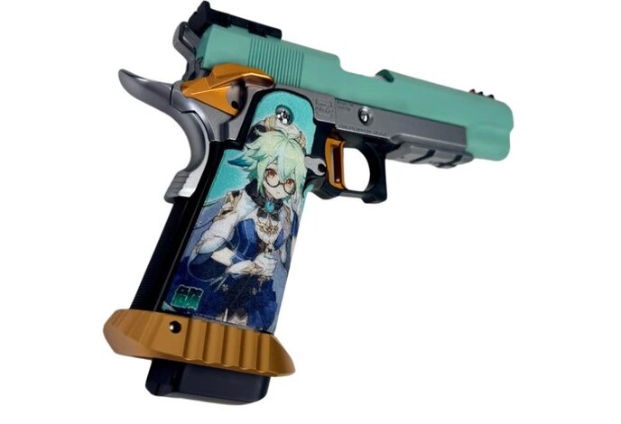 AEX CUSTOM SUCROSE SIMP GAT Tokyo Marui Hi Capa 5.1 Gas Blowback Pistol, Teal/Orange