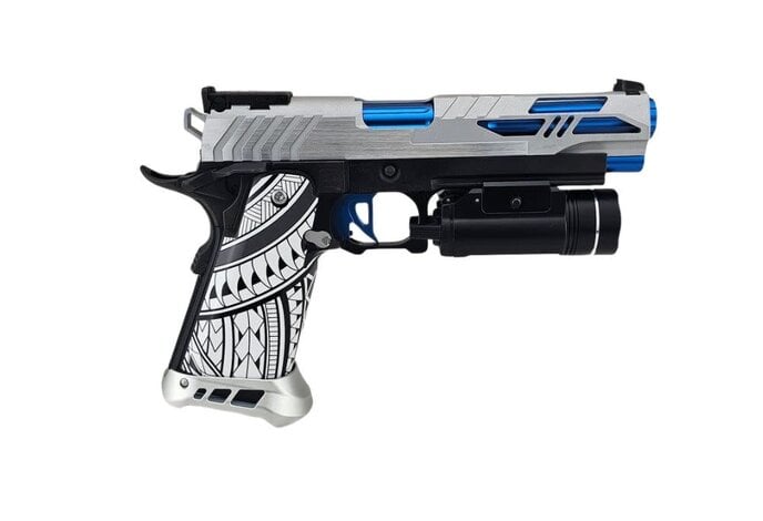 AEX Custom OVER THE HORIZON Tokyo Marui Hi Capa 5.1 Gas Blowback Pistol Silver / Blue / Black