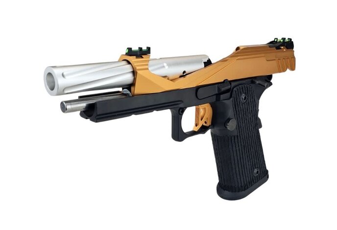 AEX Custom THE BLACK OPS - Tokyo Marui Hi Capa 5.1 Gas Blowback Pistol, Orange / Black