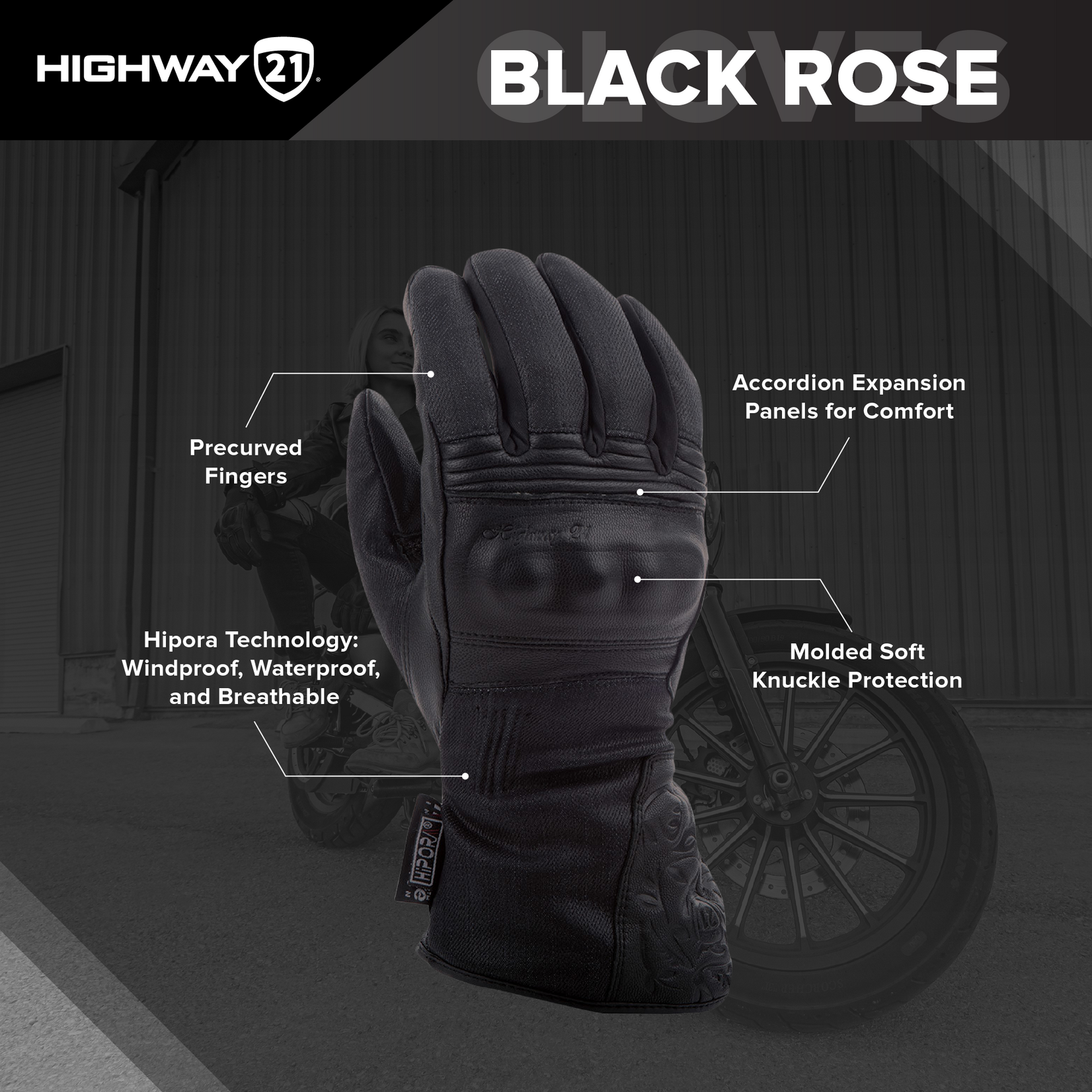 Highway 21 Highway 21 Black Rose Womens Winter Glove