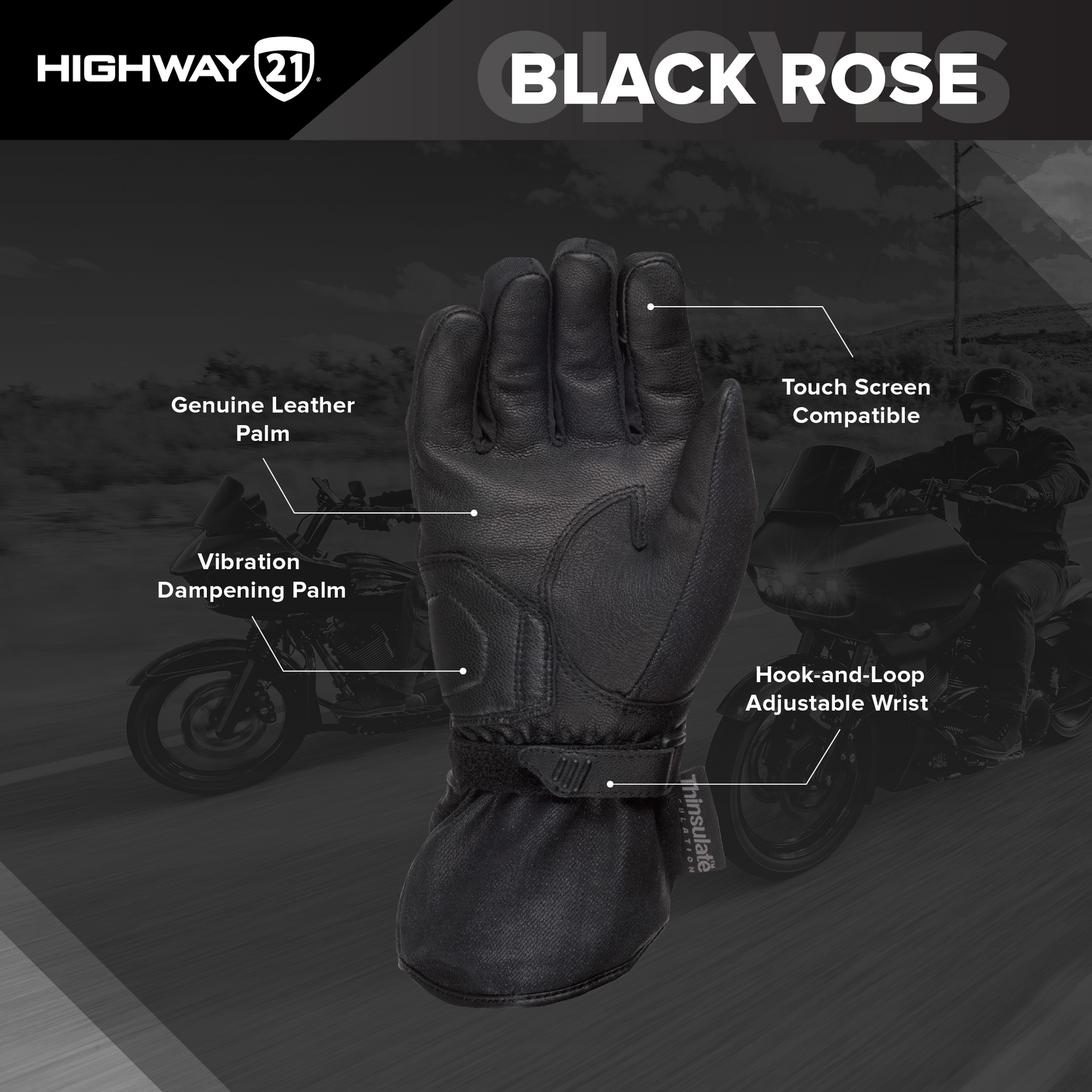 Highway 21 Highway 21 Black Rose Womens Winter Glove