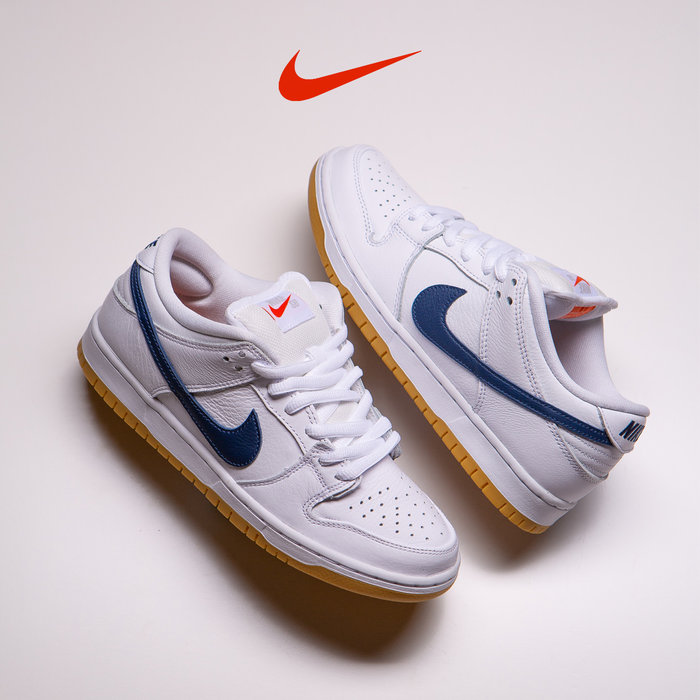 Nike SB Dunk Low Orange Label in white and navy - RUKUS